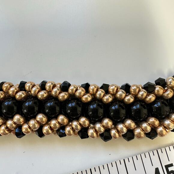 Handmade Black & Gold Beaded Bracelet Magnetic Clasp Gift Box Jewelry - Picture 5 of 9